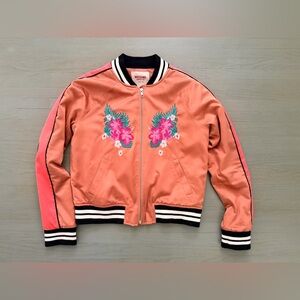 Mossimo Supply Co. Women's Coral Bomber Jacket with Floral Embroidery